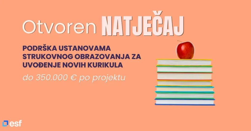 Glavne informacije o natječaju Podrška ustanovama strukovnog obrazovanja za uvođenje novih kurikula